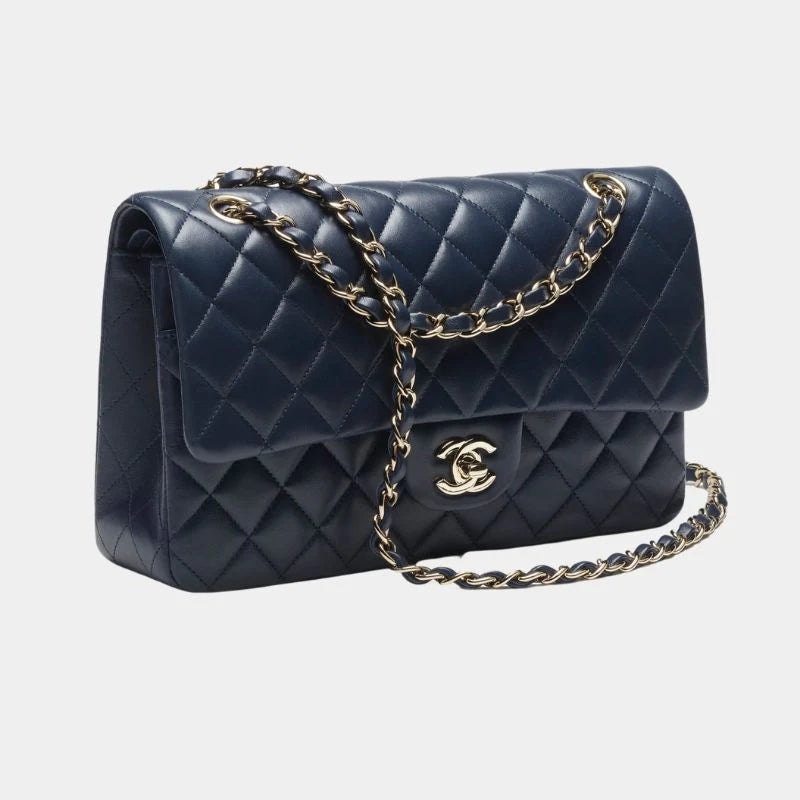 Chanel Classic 11.12 Handbag Lambskin & Gold-Tone Metal - Navy Blue
