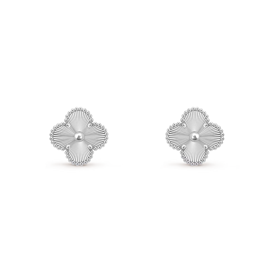 Van Cleef & Arpels, Vintage Alhambra earrings, guilloché rhodium plated 18K white gold