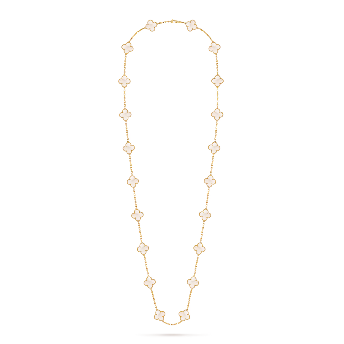 Van Cleef & Arpels, Vintage Alhambra long necklace, 20 motifs, 18K yellow gold, white mother-of-pearl