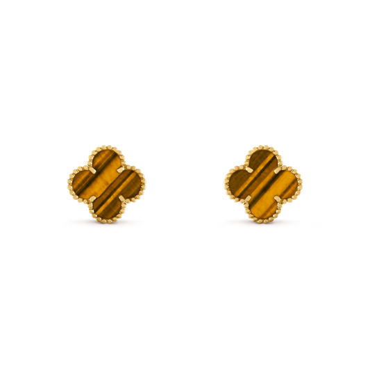 Van Cleef & Arpels, Vintage Alhambra earrings, 18K yellow gold, tiger’s eye