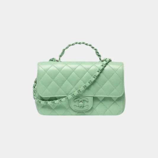 Chanel Flap Bag With Top Handle Light Green