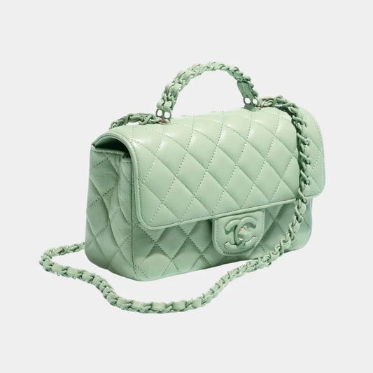 Chanel Flap Bag With Top Handle Light Green