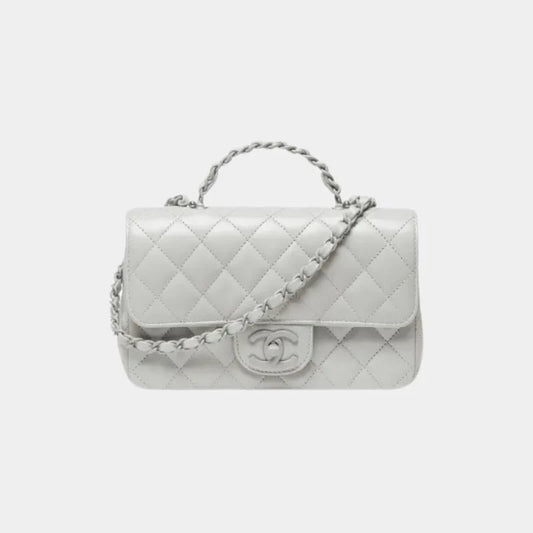 Chanel Flap Bag With Top Handle Light Grey