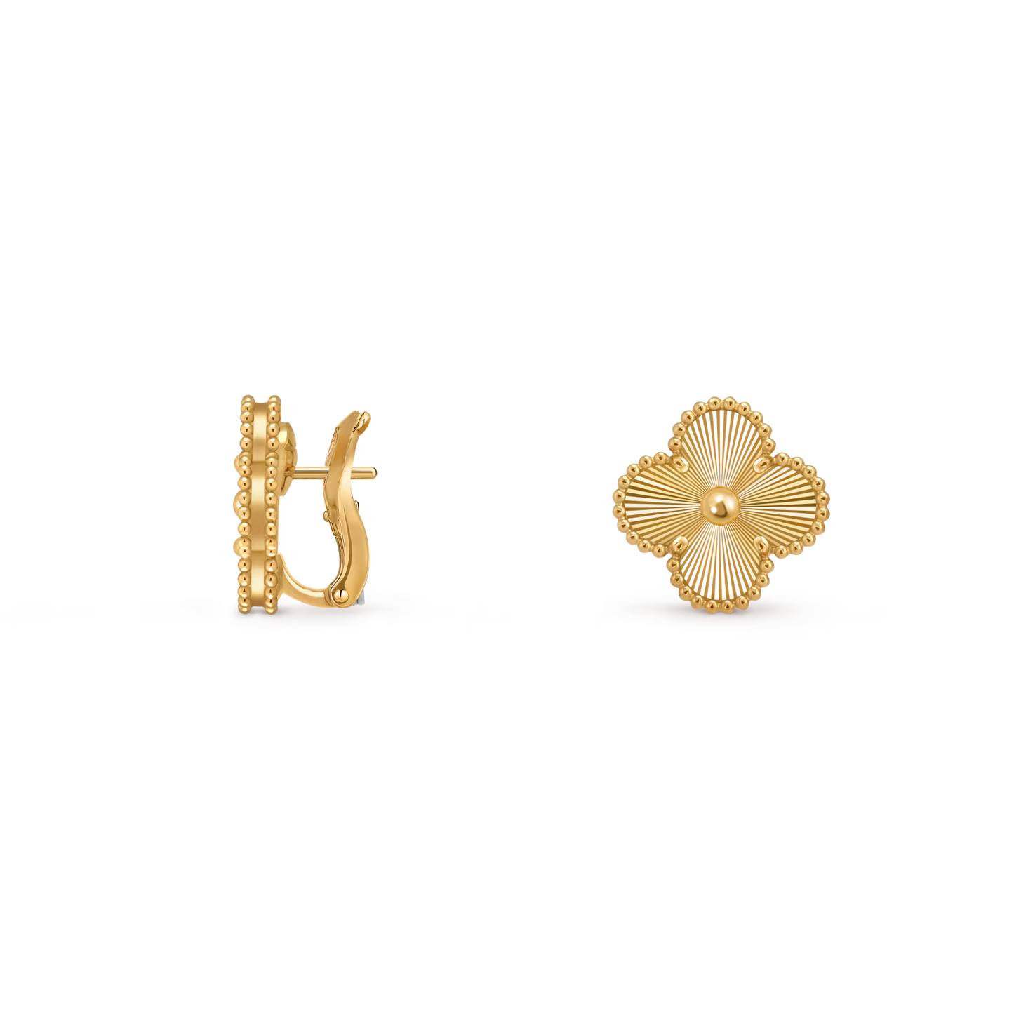 Van Cleef & Arpels, Vintage Alhambra earrings, guilloché 18K yellow gold.