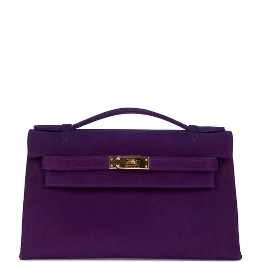 Vintage Hermès Kelly Pochette Violet Doblis Gold Hardware