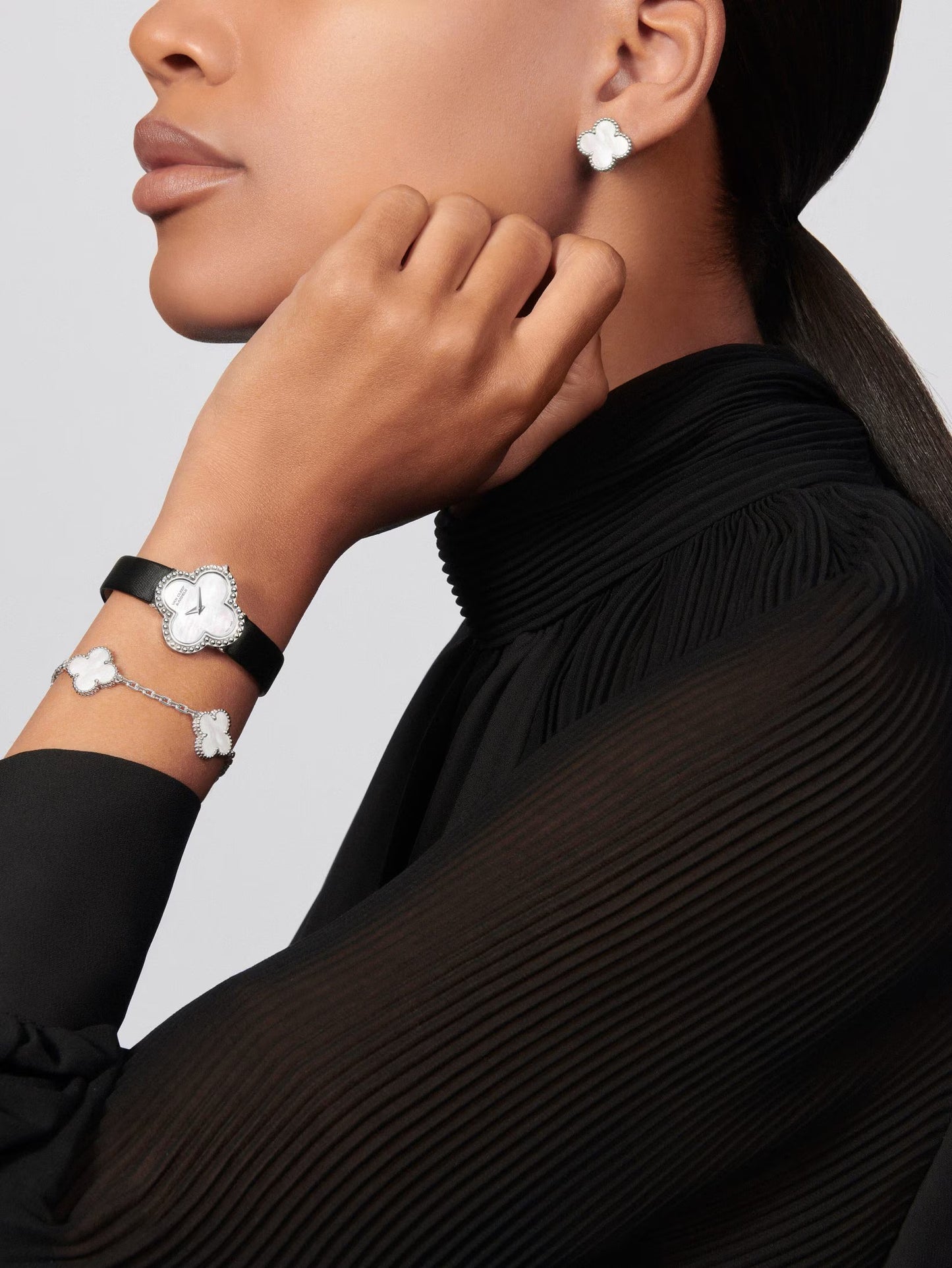 Van Cleef & Arpels, Vintage Alhambra earrings, rhodium plated 18K white gold, white mother-of-pearl