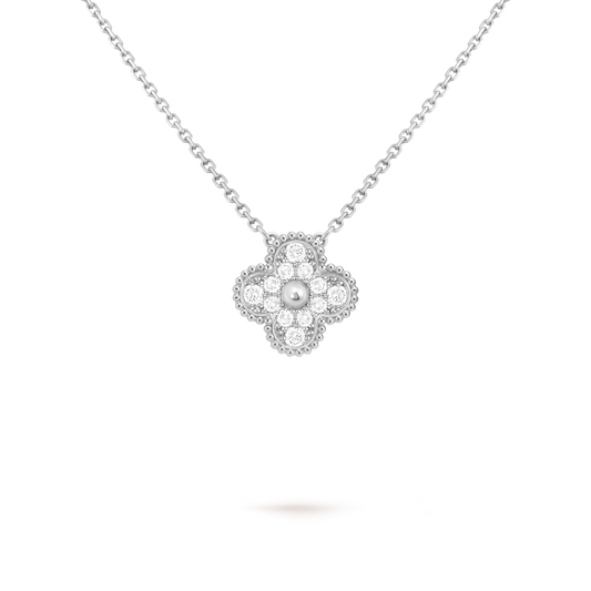 Van Cleef & Arpels, Vintage Alhambra pendant, rhodium plated 18K white gold, round diamonds