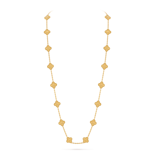 Van Cleef & Arpels, Vintage Alhambra long necklace, 20 motifs, textured 18K yellow gold.